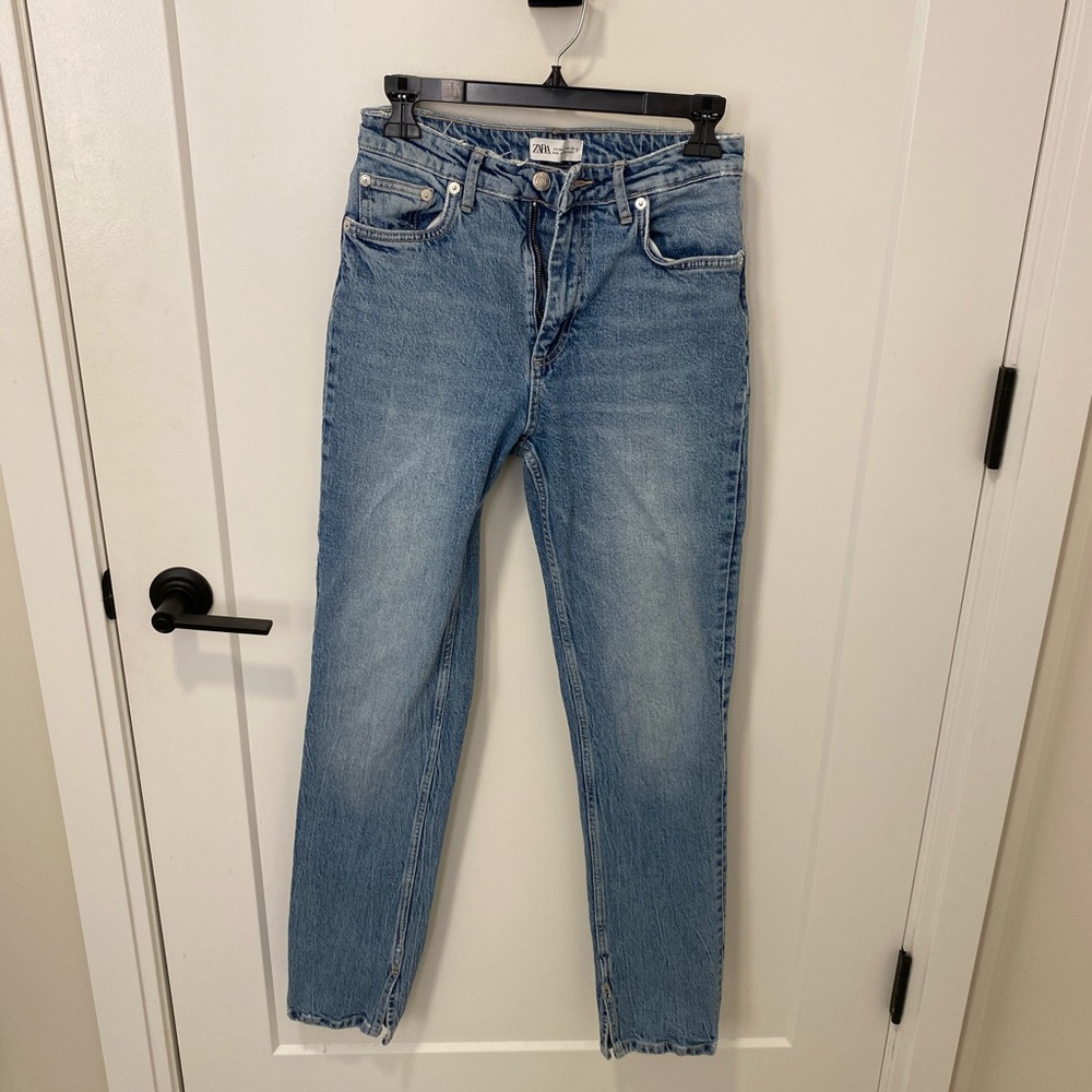 Zara high waisted jeans, bottom slit